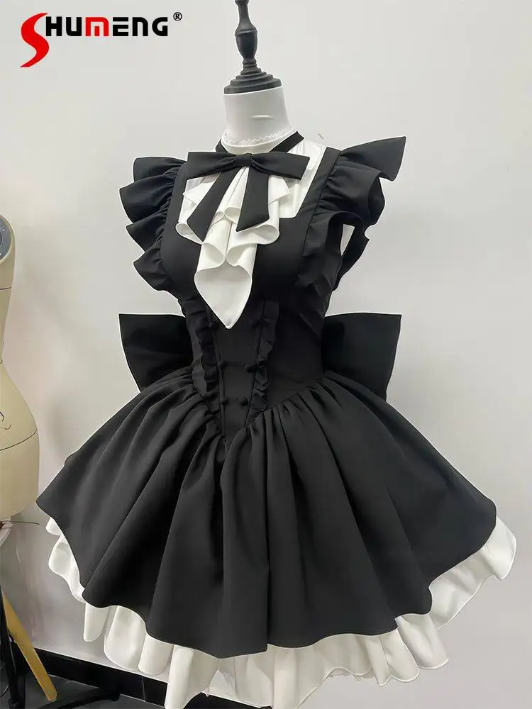 Japanese Elegant Hepburn Style Gothic Black Lolita Dresses Flying Sleeves Ruffled Big Bow High Waist JSK Short Dress for Women
Japanese Elegant Hepburn Style Gothic Black Lolita Dresses Flying Sleeves Ruffled Big Bow High Waist JSK Short Dress for Women