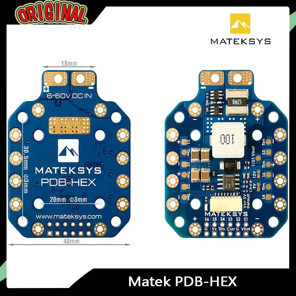Плата распределения питания MATEKSYS PDB-HEX | 2-12S, 5А 5В/9В/12В BEC | Высокоточный датчик тока для гоночного дрона FPV
Плата распределения питания MATEKSYS PDB-HEX | 2-12S, 5А 5В/9В/12В BEC | Высокоточный датчик тока для гоночного дрона FPV