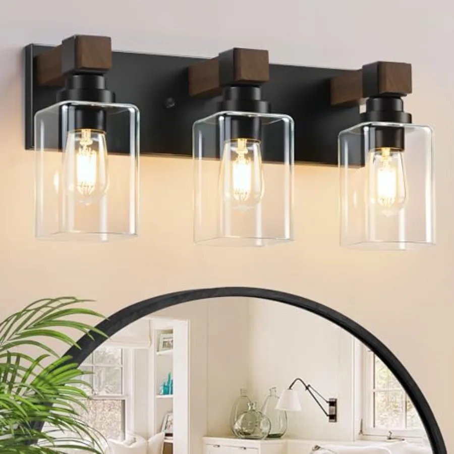 Farmhouse Bathroom Vanity Light, Wood Bathroom Light Fixtures, Black Rustic Vanity Lights with Square Glass Shade, Vintage Ligh
Farmhouse Bathroom Vanity Light, Wood Bathroom Light Fixtures, Black Rustic Vanity Lights with Square Glass Shade, Vintage Ligh