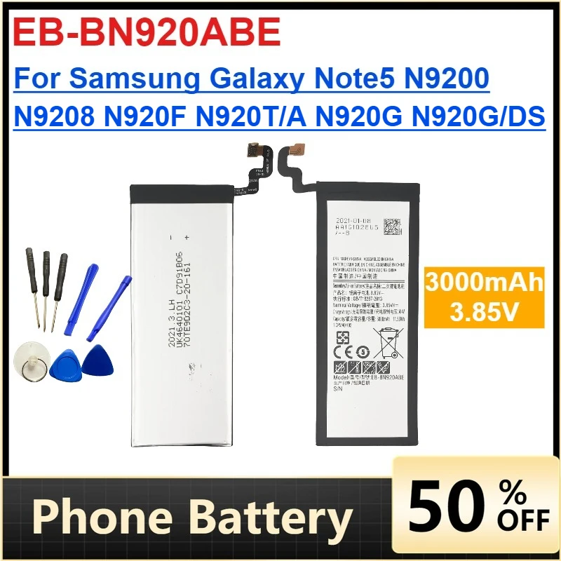 EB-BN920ABE 3000mAh Replacement Battery for Samsung Galaxy Note 5 N9200 N9208 N920F N920T/A N920G N920G/DS Mobile Phone Battery
EB-BN920ABE 3000mAh Replacement Battery for Samsung Galaxy Note 5 N9200 N9208 N920F N920T/A N920G N920G/DS Mobile Phone Battery