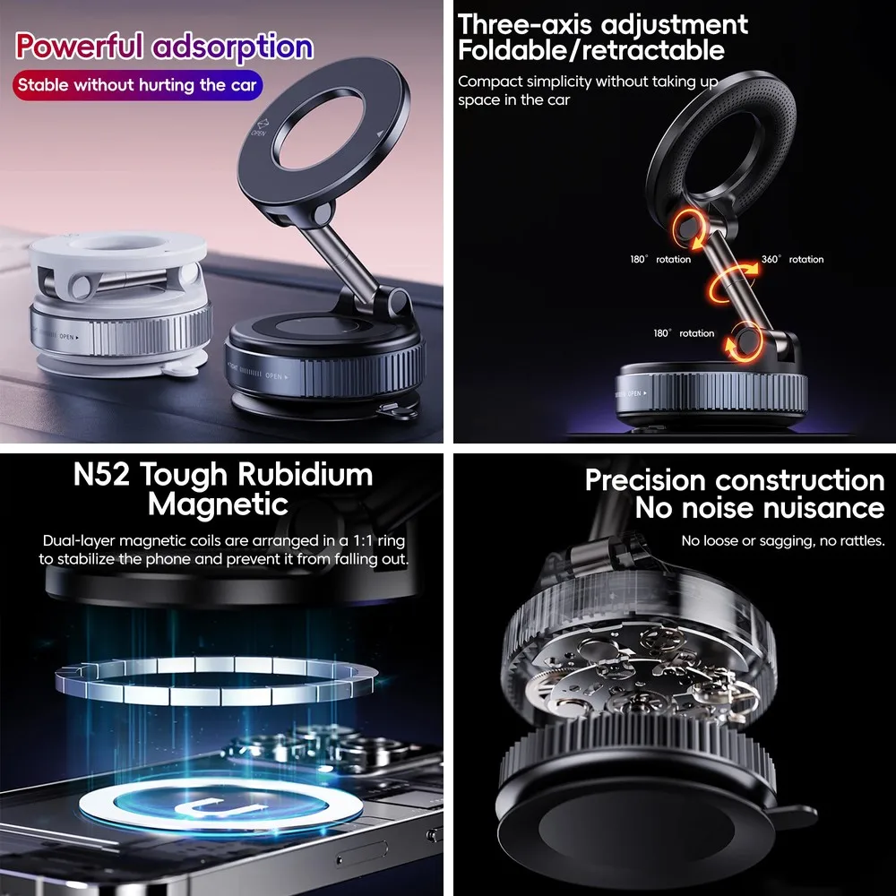 360 Degree Rotating Magnetic Phone Holder, Foldable Car Air Vent & Dashboard Mount with Strong Suction Cup
360 Degree Rotating Magnetic Phone Holder, Foldable Car Air Vent & Dashboard Mount with Strong Suction Cup