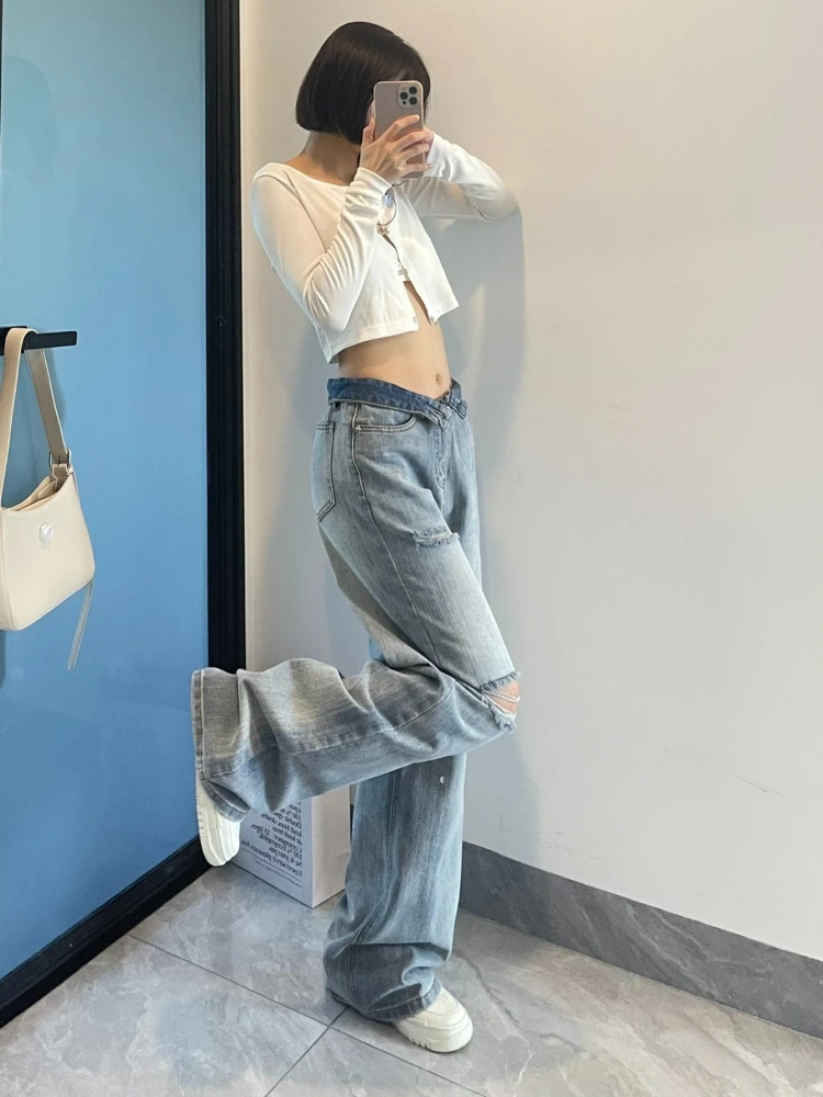 Women's American Style Summer Casual Jeans with High Street Vibe Washed Ripped Straight Loose Wide Leg Long Pants
Women's American Style Summer Casual Jeans with High Street Vibe Washed Ripped Straight Loose Wide Leg Long Pants