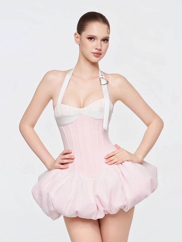 Sexy Halter Neck Lace Patchwork Mini Dress Women Pink Sleeveless Backless Lace-up A-line Dresses Evening Party Gowns
Sexy Halter Neck Lace Patchwork Mini Dress Women Pink Sleeveless Backless Lace-up A-line Dresses Evening Party Gowns