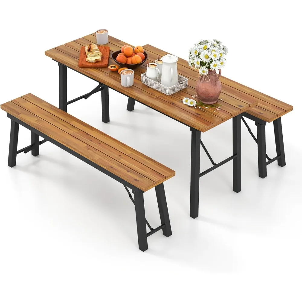 Folding Picnic Table Bench Set, Acacia Wood Dining Table Bench w/Metal Frame, Portable Camping BBQ Table Bench
Folding Picnic Table Bench Set, Acacia Wood Dining Table Bench w/Metal Frame, Portable Camping BBQ Table Bench