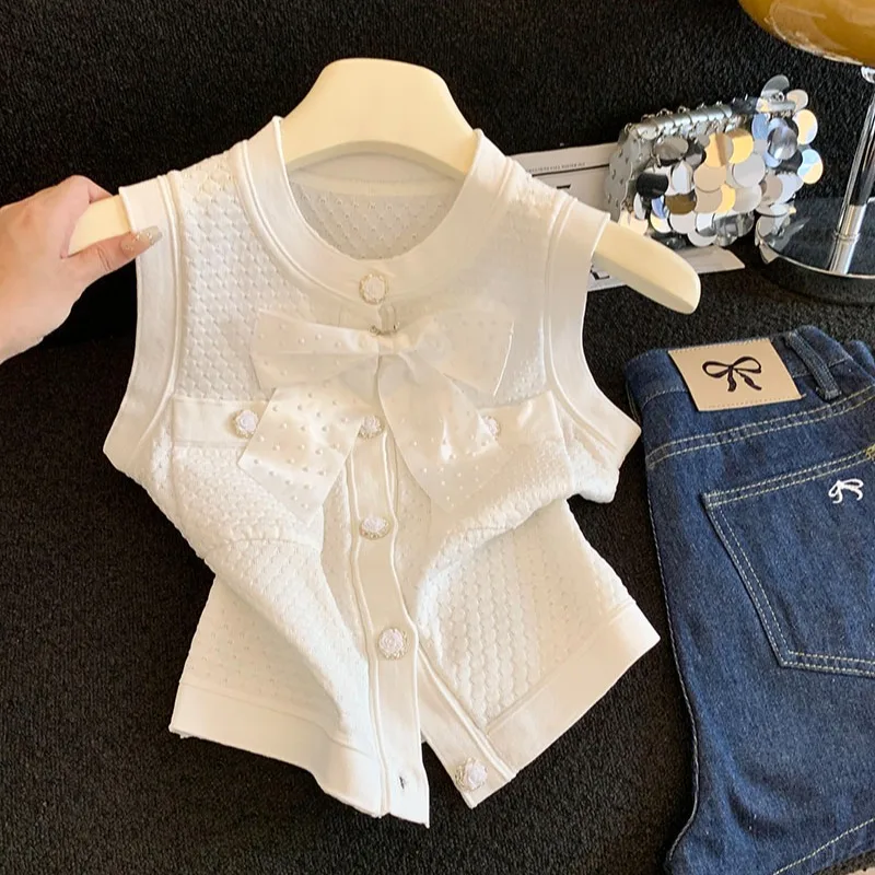 Summer New Style Women's Knitted Top Self-Kept Bead Knot Sleeveless Fashionable Outerwear Short Pure Color round Neck
Summer New Style Women's Knitted Top Self-Kept Bead Knot Sleeveless Fashionable Outerwear Short Pure Color round Neck