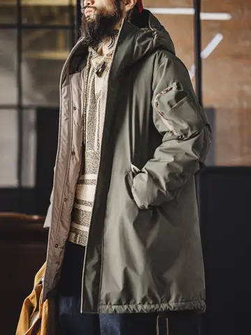 Maden Vintage Men's M-51 Fishtail Parka Mid-Length White Duck Down Filling Jacket Water-Resistant Warm Trench Coat for Winter