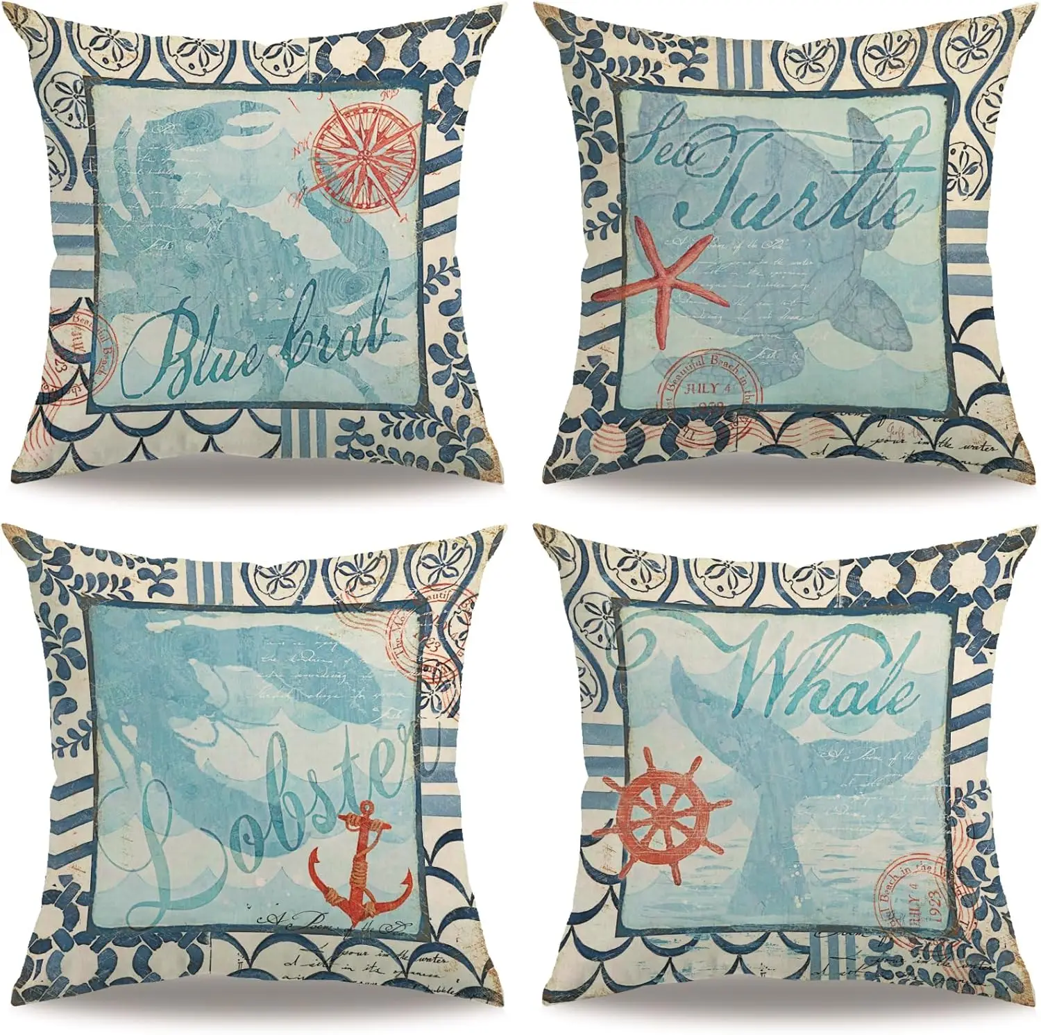 4Pcs Coastal Throw Pillow Covers with Vintage Sea Creature and Anchor Art Cushion Cases for Balcony Patio Garden Home Decor
4Pcs Coastal Throw Pillow Covers with Vintage Sea Creature and Anchor Art Cushion Cases for Balcony Patio Garden Home Decor