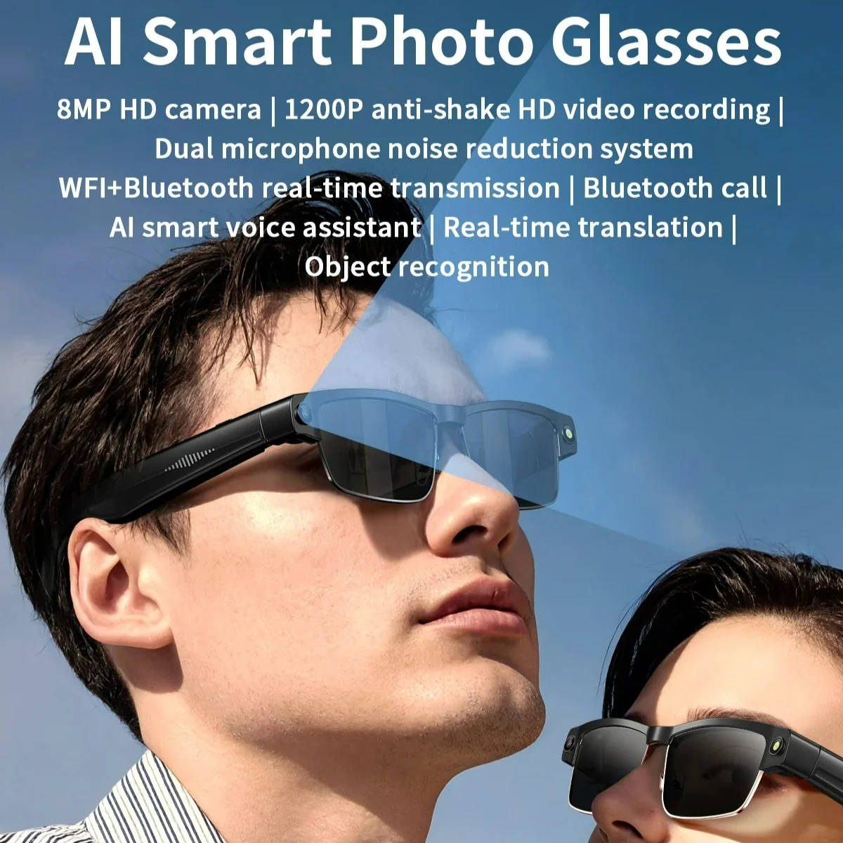800W AI Camera Sunglasses for Video Bluetooth Call 1200P Eyewear Cycling Driving Anti Shake Glasses for Men Women Gift Square
800W AI Camera Sunglasses for Video Bluetooth Call 1200P Eyewear Cycling Driving Anti Shake Glasses for Men Women Gift Square
