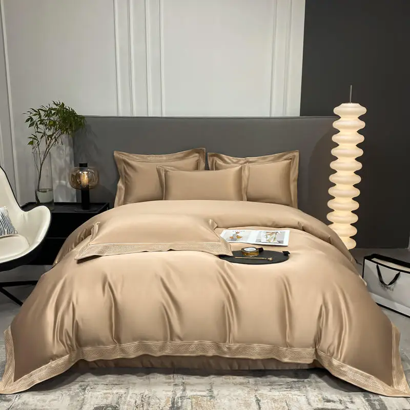 New Luxury Satin Cotton Bedding Set 4pcs Solid Color Embroidered Duvet Cover Bedspread Bed Sheet Pillow Shams Queen King Size
New Luxury Satin Cotton Bedding Set 4pcs Solid Color Embroidered Duvet Cover Bedspread Bed Sheet Pillow Shams Queen King Size