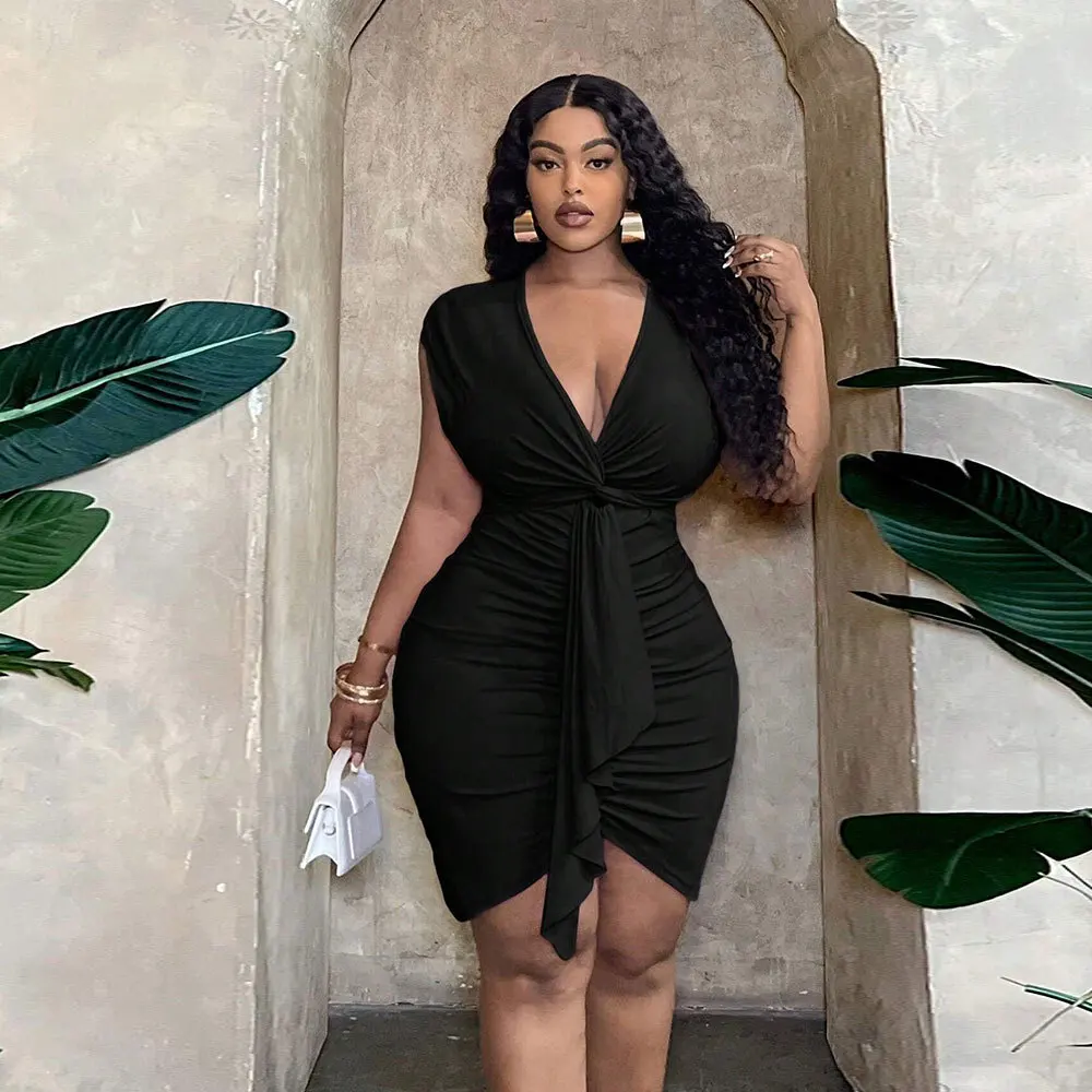 Plus Size Women's Sexy Pure Desire Dress Summer V-neck Waist Pleated Hip Bodycon Women Wedding Dresses
Plus Size Women's Sexy Pure Desire Dress Summer V-neck Waist Pleated Hip Bodycon Women Wedding Dresses