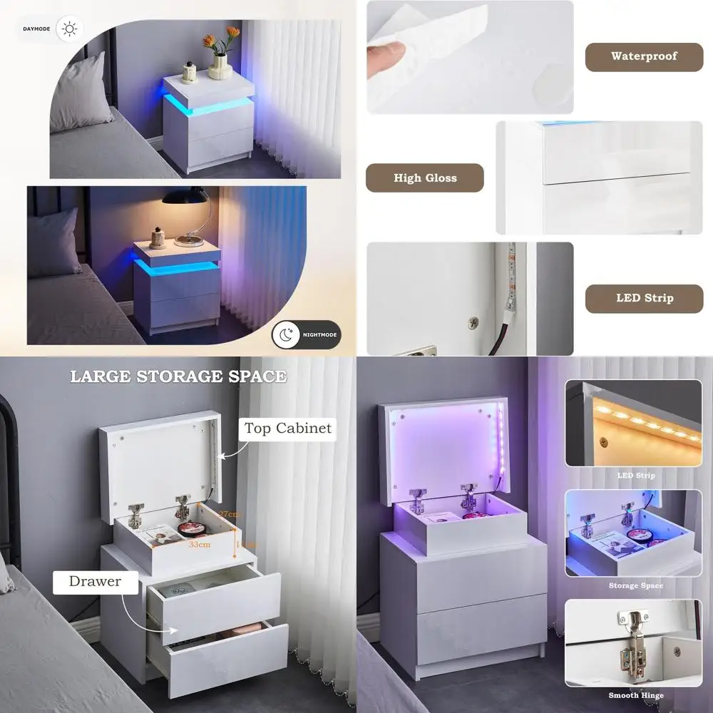 LED-Illuminated Smart Nightstand with 2 Drawers and Flip-Top Storage, Sleek White Bedroom Side Table
LED-Illuminated Smart Nightstand with 2 Drawers and Flip-Top Storage, Sleek White Bedroom Side Table