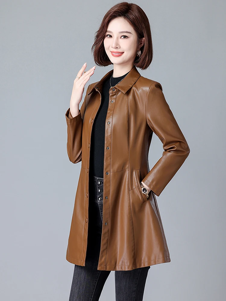 Fashionable Leather Windbreaker Women's Slim Fit Korean Style Coat Haening Leather Jacket Mid-Length Spring Autumn New Arrival
Fashionable Leather Windbreaker Women's Slim Fit Korean Style Coat Haening Leather Jacket Mid-Length Spring Autumn New Arrival