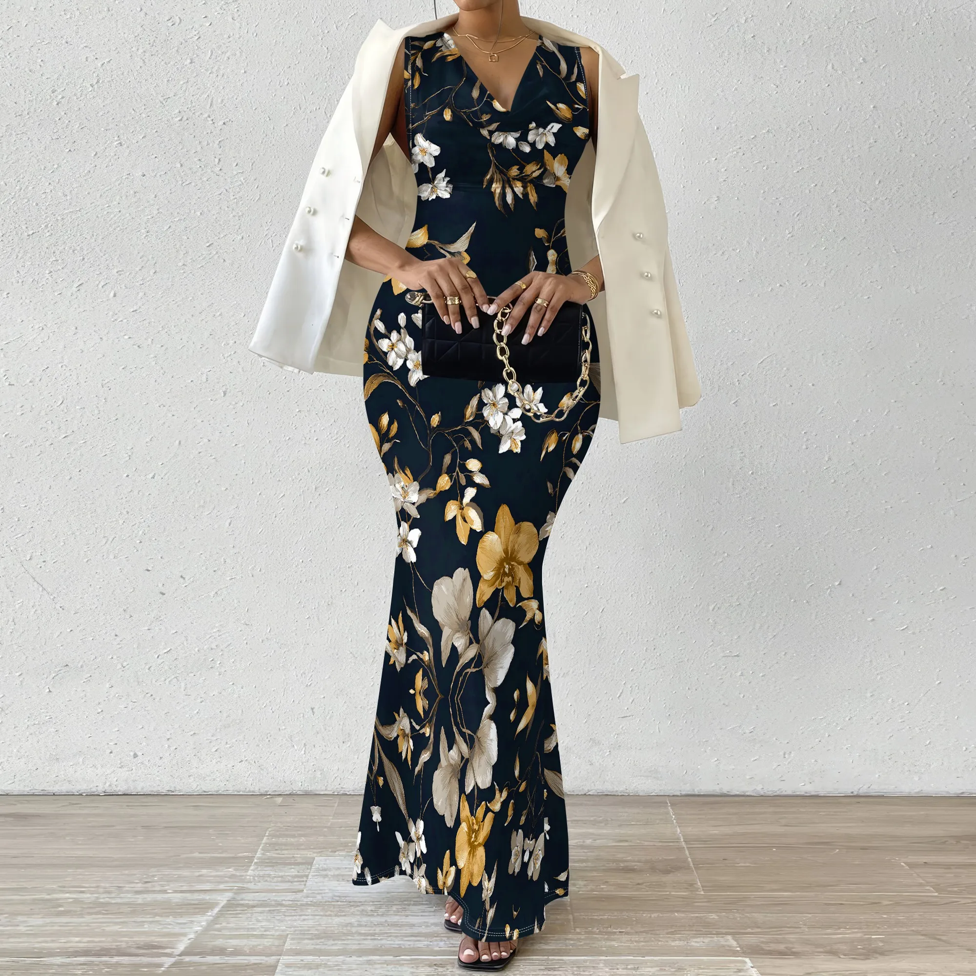 Women's Floral Maxi Dress V-Neck Sleeveless Bodycon Mermaid Dress for Evening Party Wedding Guest 2025 New Arrival XS-2XL
Women's Floral Maxi Dress V-Neck Sleeveless Bodycon Mermaid Dress for Evening Party Wedding Guest 2025 New Arrival XS-2XL