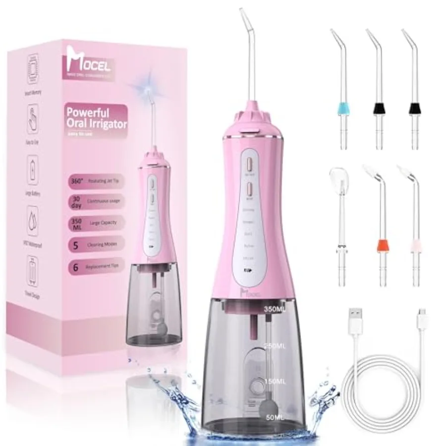 Water Dental Flosser for Teeth - 350ML Large Tank 5 Modes and 6 Tips Cordless Oral Irrigator Waterproof Portable Teeth Cleaning
Water Dental Flosser for Teeth - 350ML Large Tank 5 Modes and 6 Tips Cordless Oral Irrigator Waterproof Portable Teeth Cleaning