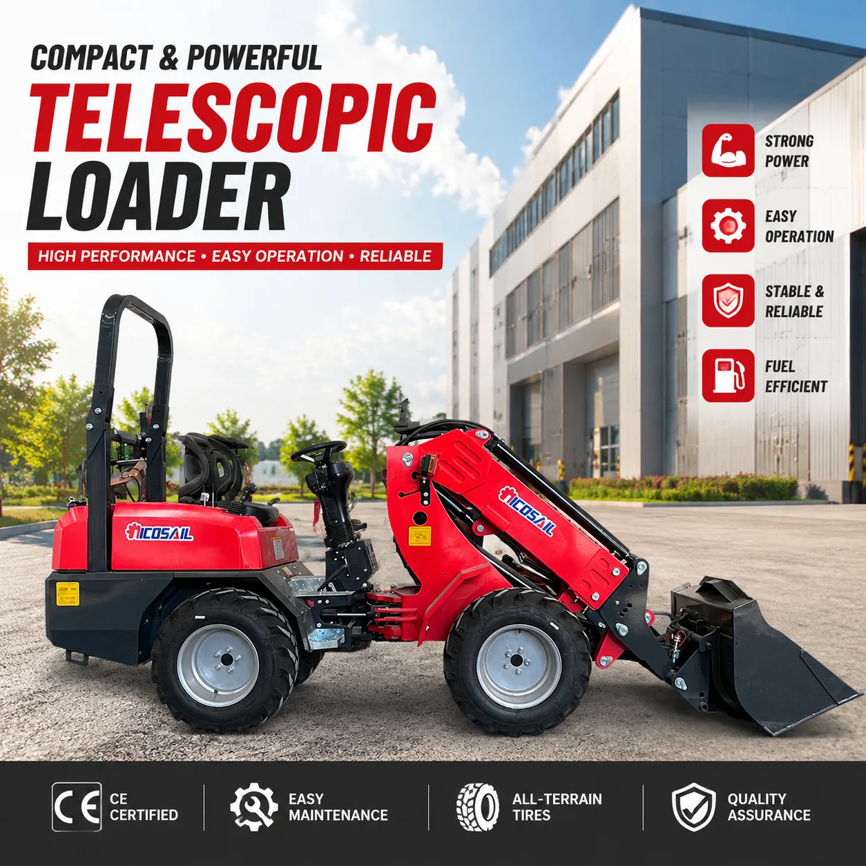 Compact Telescopic Wheel Loader 800kg Hydraulic Loader Mini Front End Loader for Agriculture and Construction
Compact Telescopic Wheel Loader 800kg Hydraulic Loader Mini Front End Loader for Agriculture and Construction