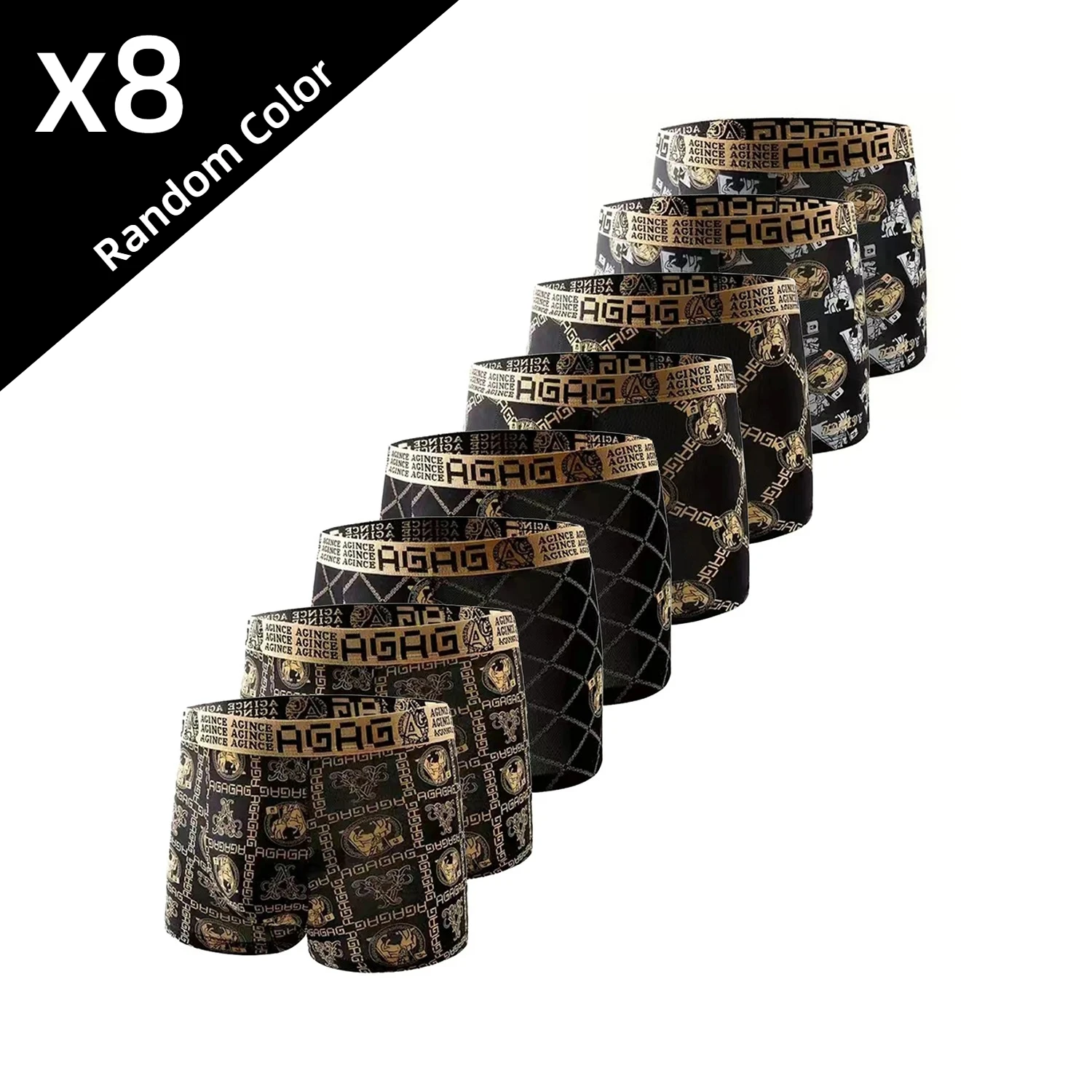 8 Pcs of Men's Luxury Chain Knight Printed Elastic Flat Angle Underwear - Comfortable, Breathable and Quick Drying Underwear Set
8 Pcs of Men's Luxury Chain Knight Printed Elastic Flat Angle Underwear - Comfortable, Breathable and Quick Drying Underwear Set