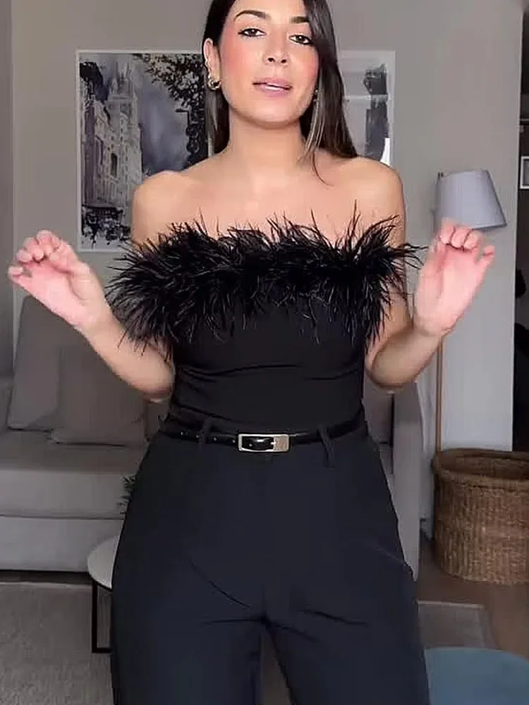 HH Women's Summer High Street Slim Tanks Top Black Strapless Sleeveless Backless Feather Decoration Women Fashion Tops
HH Women's Summer High Street Slim Tanks Top Black Strapless Sleeveless Backless Feather Decoration Women Fashion Tops