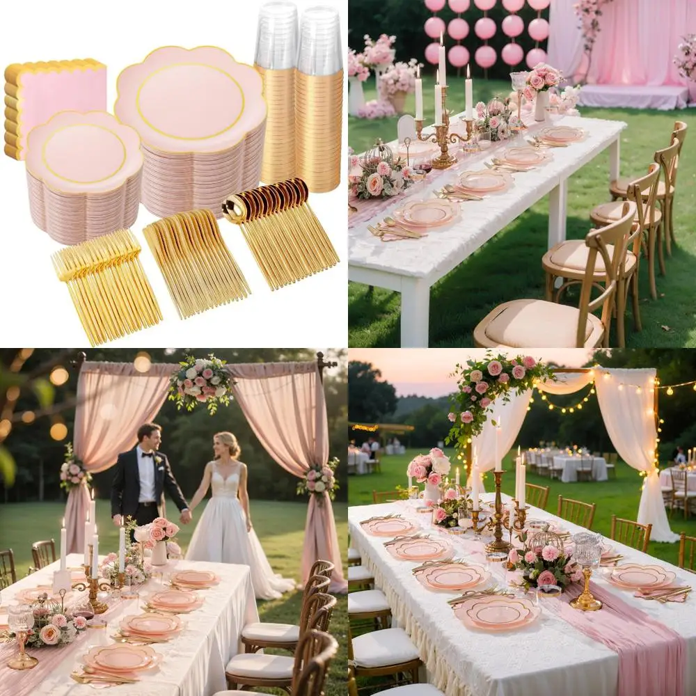 Розовые сверхпрочные одноразовые тарелки для вечеринок, набор из 350 предметов, элегантная золотая свадебная посуда для элитных торжеств
Розовые сверхпрочные одноразовые тарелки для вечеринок, набор из 350 предметов, элегантная золотая свадебная посуда для элитных торжеств