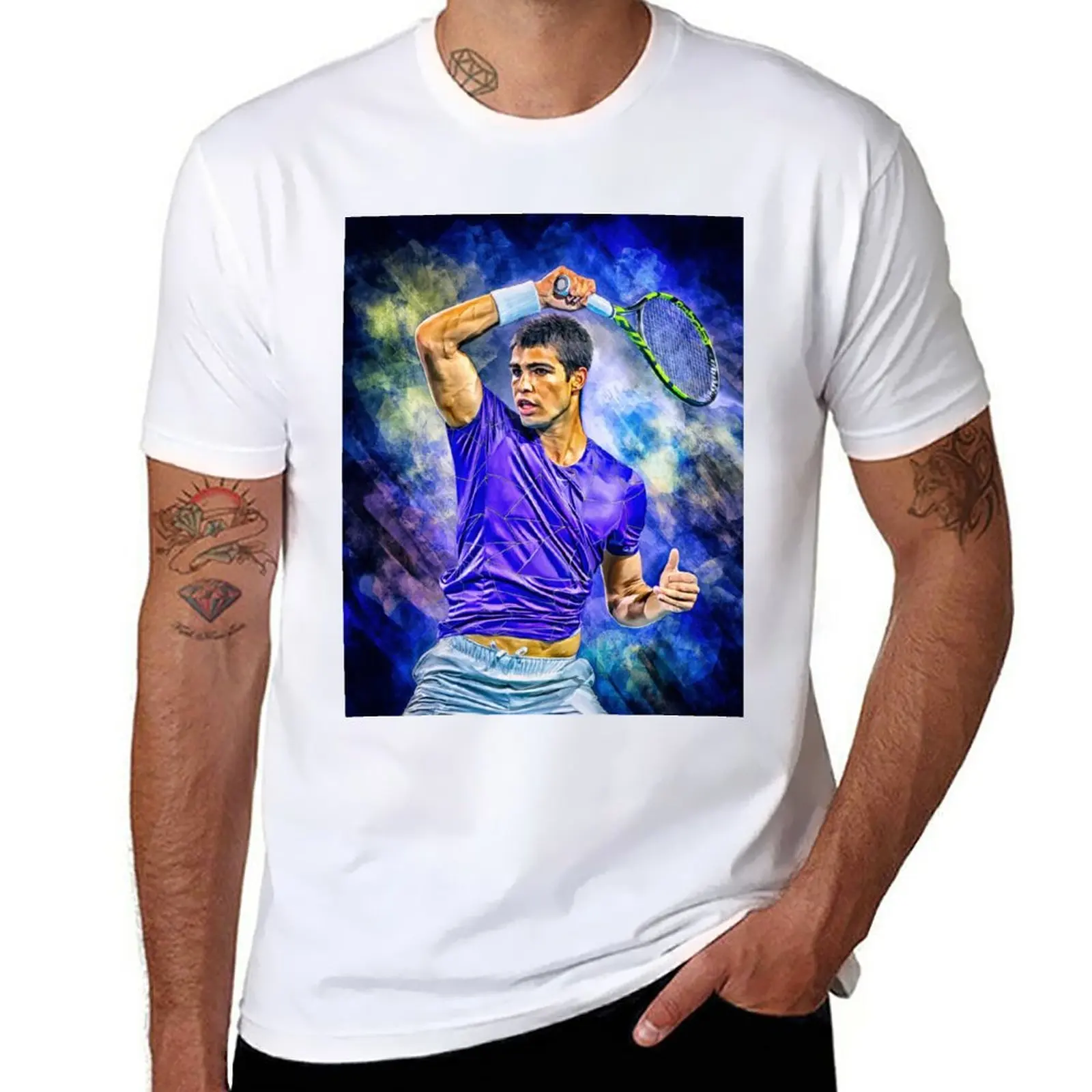 New Carlos Alcaraz of Spain plays forehand. Miami 2022. Digital artwork print poster. Tennis fan art gift. T-Shirt
New Carlos Alcaraz of Spain plays forehand. Miami 2022. Digital artwork print poster. Tennis fan art gift. T-Shirt
