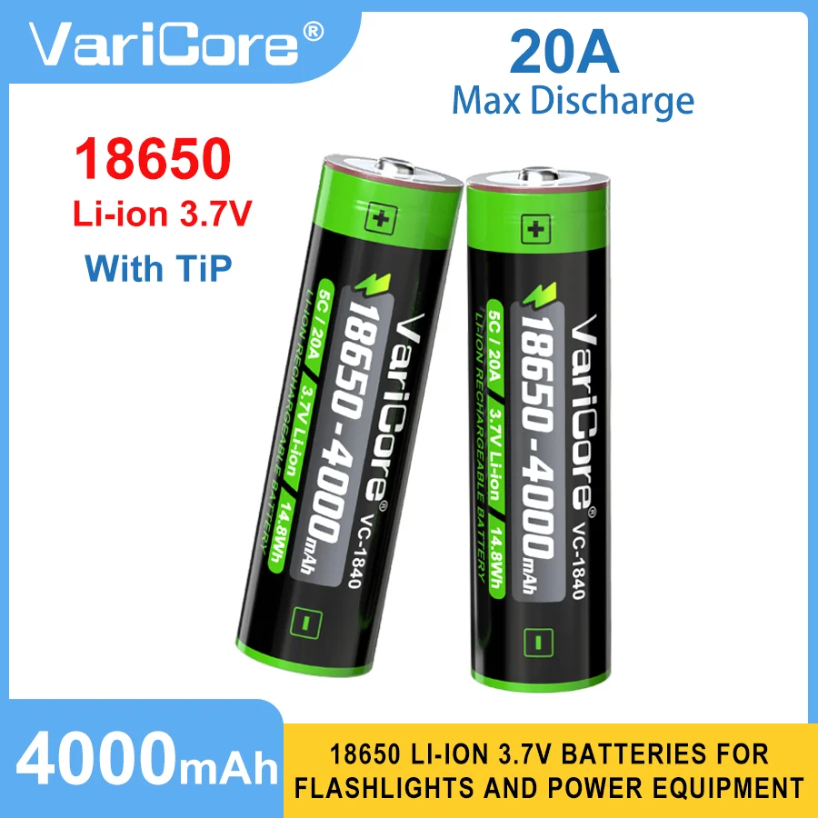 VariCore 18650 With TiP 3.7V Lithium Battery 4000mAh large capacity is suitable for flashlights and power supply equipment
VariCore 18650 With TiP 3.7V Lithium Battery 4000mAh large capacity is suitable for flashlights and power supply equipment