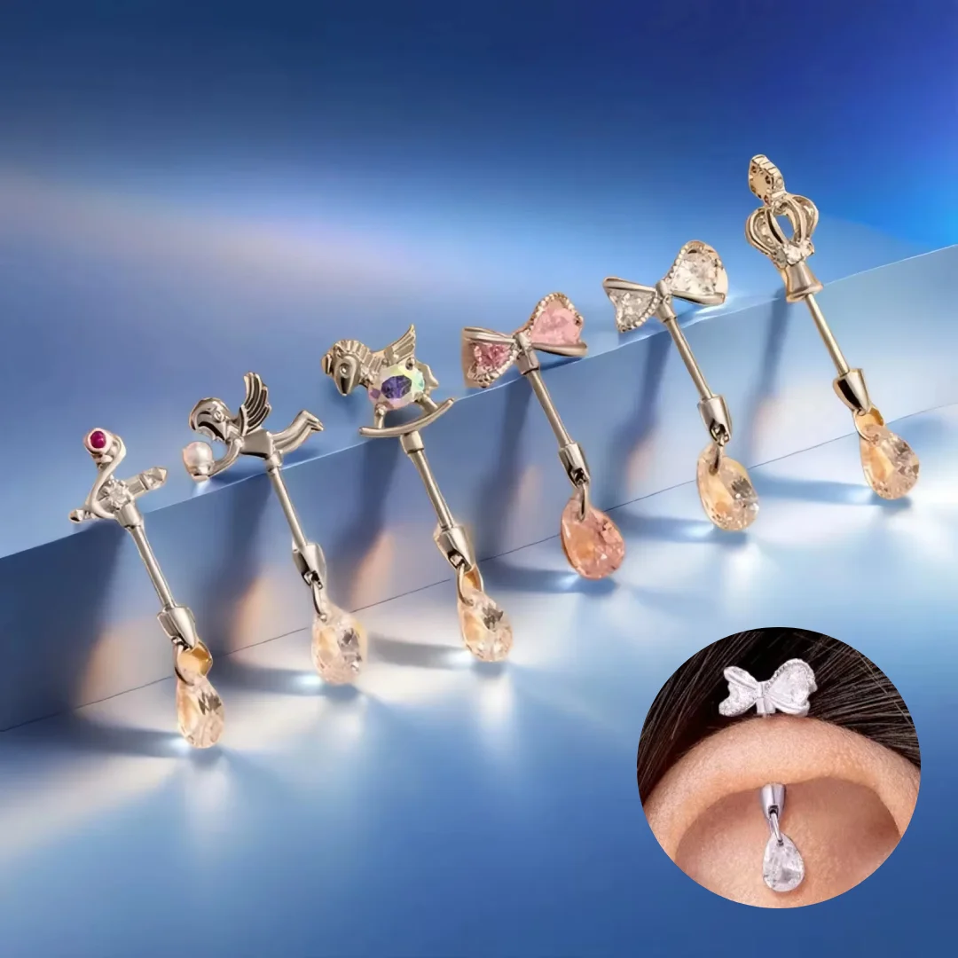 Titanium Steel Unicorn Crown Bow Helix Piercing Ear Studs Carousel Vertical Post Zircon Fashion Jewelry Accessories for Woman
Titanium Steel Unicorn Crown Bow Helix Piercing Ear Studs Carousel Vertical Post Zircon Fashion Jewelry Accessories for Woman