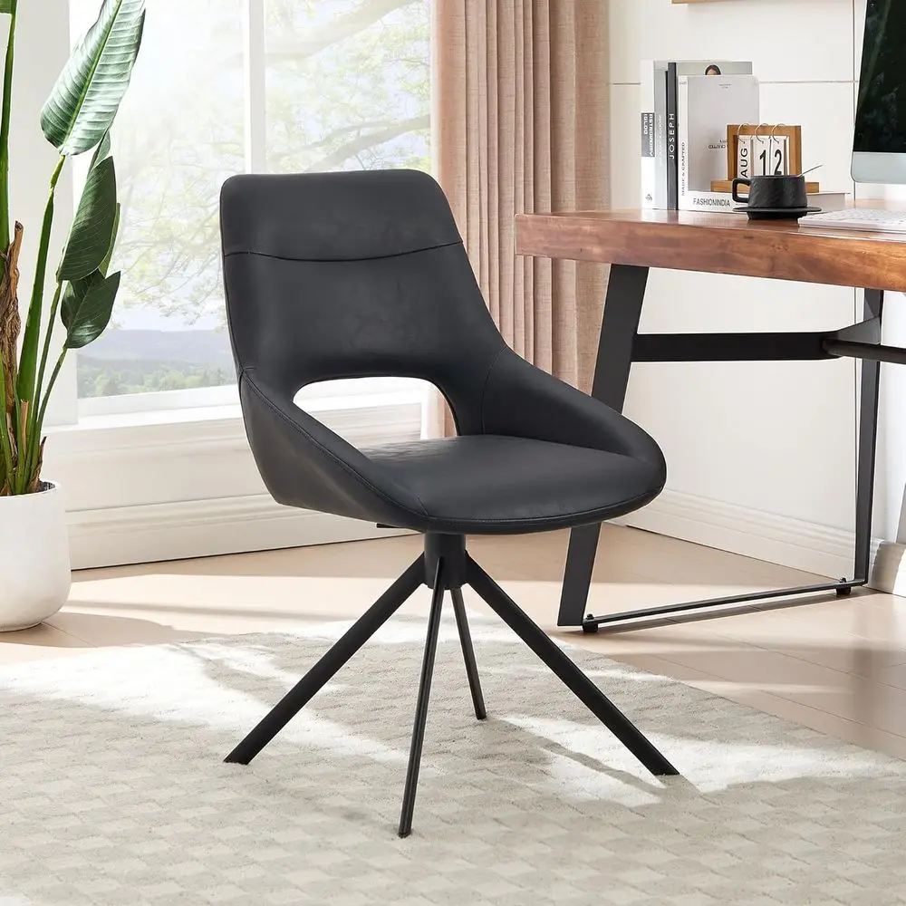 Black Leather Swivel Desk Chair without Wheels for Home Office or Vanity Use
Black Leather Swivel Desk Chair without Wheels for Home Office or Vanity Use
