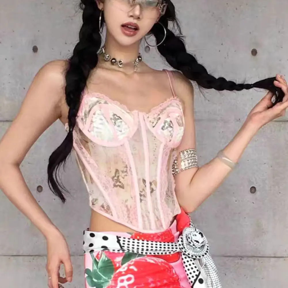 Spicy Girl Style Mesh Lace Flower Camisole Slim fit Tanks Crop Tops Sleeveless Streetwear Suspender Vest Travel
Spicy Girl Style Mesh Lace Flower Camisole Slim fit Tanks Crop Tops Sleeveless Streetwear Suspender Vest Travel