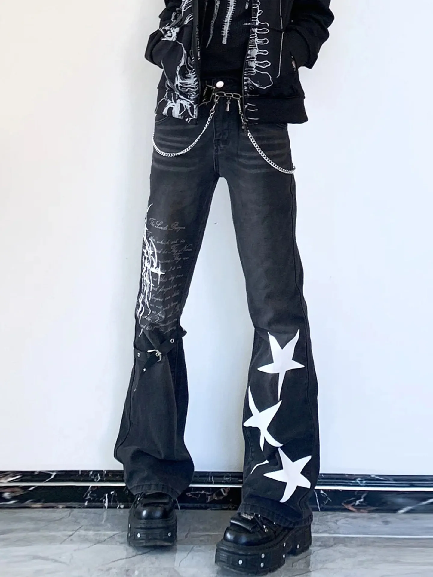 Retro American Street Vibe Flared Jeans Men's Casual Star Print Slimming Spring Design Denim Pants mid Waist Zipper Closure
Retro American Street Vibe Flared Jeans Men's Casual Star Print Slimming Spring Design Denim Pants mid Waist Zipper Closure