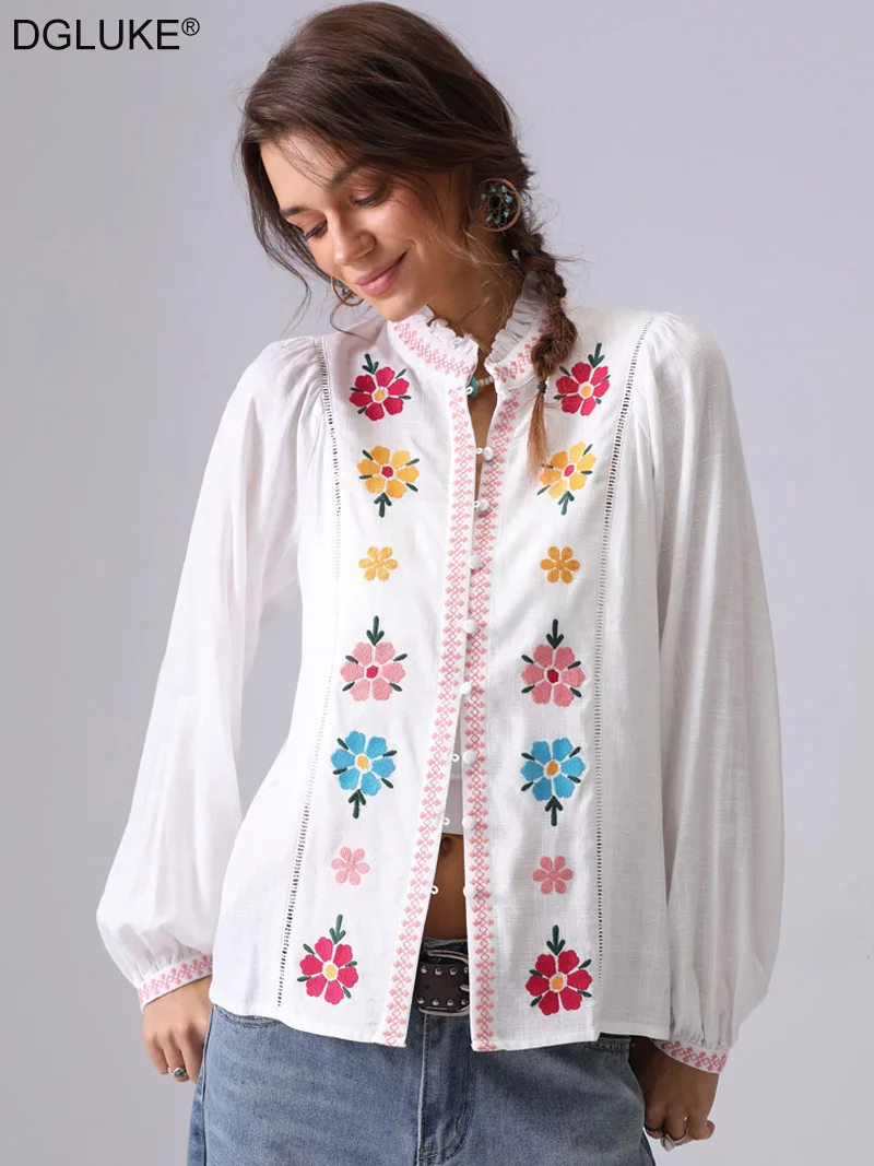 DGLUKE White Embroidered Shirts For Women High Neck Long Sleeve Vintage Shirt Women Floral Linen Blend Blouse Top
DGLUKE White Embroidered Shirts For Women High Neck Long Sleeve Vintage Shirt Women Floral Linen Blend Blouse Top