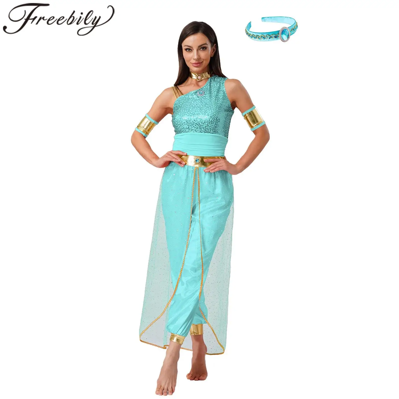 Womens Arab Princess Cosplay Halloween Costume Belly Dance Jumpsuit Arabian Oriental Carnival Party Rompers Adults Fancy Dress
Womens Arab Princess Cosplay Halloween Costume Belly Dance Jumpsuit Arabian Oriental Carnival Party Rompers Adults Fancy Dress