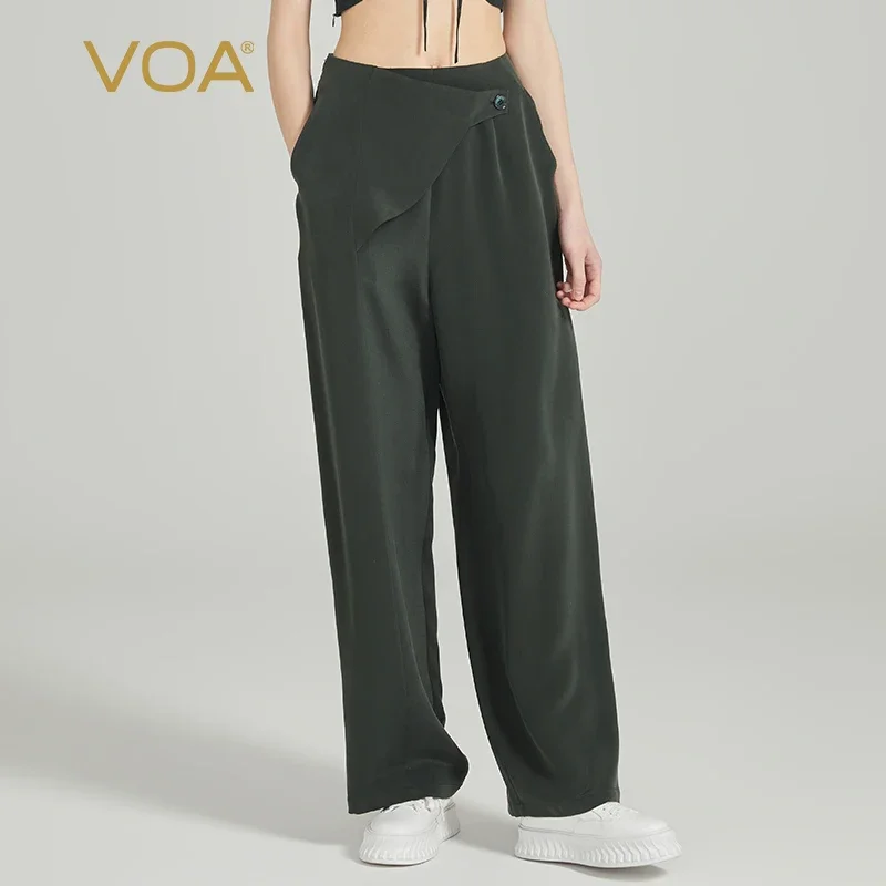 VOA Deep Pine Green 30 Momme Heavy Weight Silk Back Elastic Waist Asymmetric Loose-leaf Design Silk Straight Leg Pants KE931
VOA Deep Pine Green 30 Momme Heavy Weight Silk Back Elastic Waist Asymmetric Loose-leaf Design Silk Straight Leg Pants KE931
