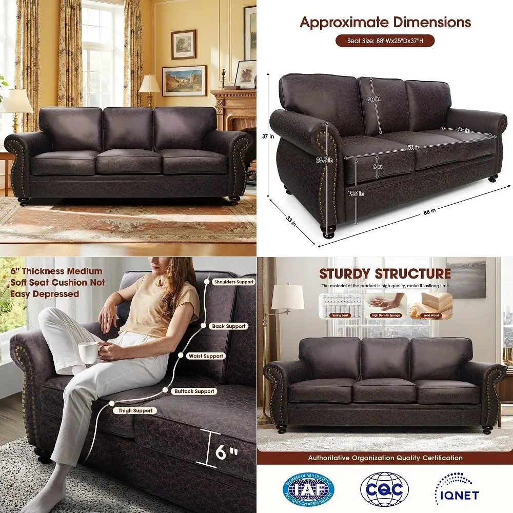 MidCentury Vintage Sofa Couches with Rivet Design,3Seater Sofa,Removable Sofa Cover Upholstered Cushions and Solid Wood Frame B
MidCentury Vintage Sofa Couches with Rivet Design,3Seater Sofa,Removable Sofa Cover Upholstered Cushions and Solid Wood Frame B
