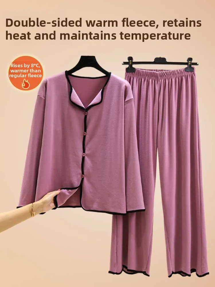plus Size Warm Fleece Pajamas Women's Autumn Winter Outwear Lapel Sleepwear Loose Fit Home Clothes Two Piece Set
plus Size Warm Fleece Pajamas Women's Autumn Winter Outwear Lapel Sleepwear Loose Fit Home Clothes Two Piece Set