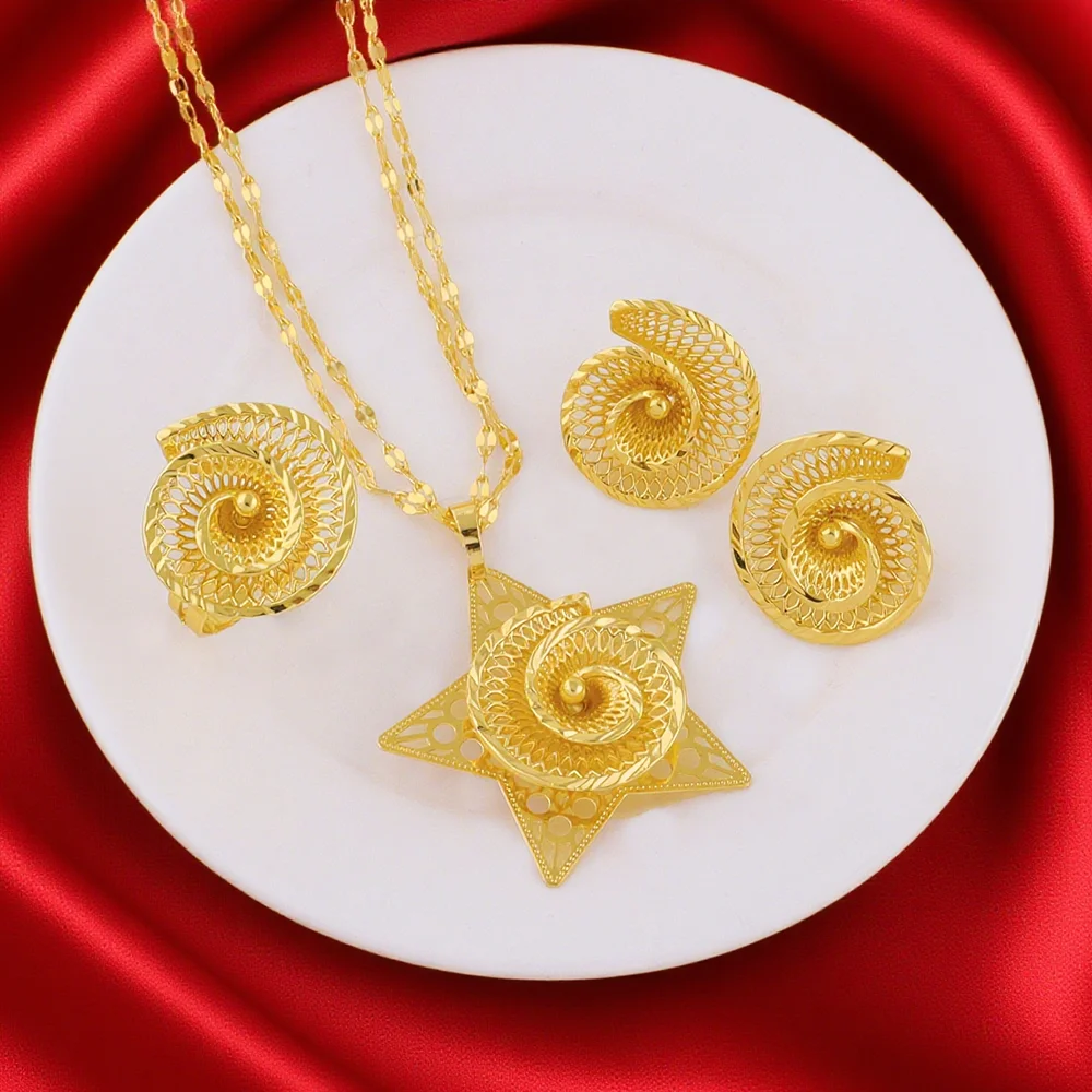 Fashion Gold Color Jewelry Set Ethiopian Polish Jewelry Necklace Earrings Ring For Women's Habesha Wedding Party Gift
Fashion Gold Color Jewelry Set Ethiopian Polish Jewelry Necklace Earrings Ring For Women's Habesha Wedding Party Gift