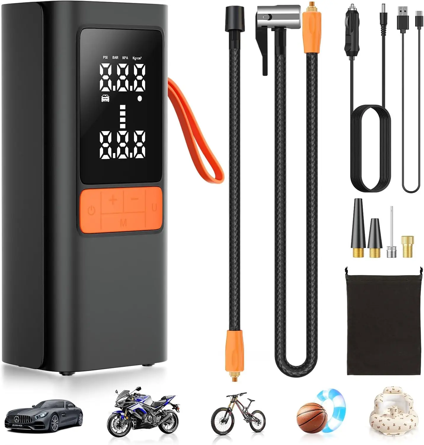 Portable Tire Inflator 150PSI 12V Air Pump with LED Light & Digital Gauge, Auto Shut-off, 3x Faster Inflate/Deflate for Car, Mot
Portable Tire Inflator 150PSI 12V Air Pump with LED Light & Digital Gauge, Auto Shut-off, 3x Faster Inflate/Deflate for Car, Mot