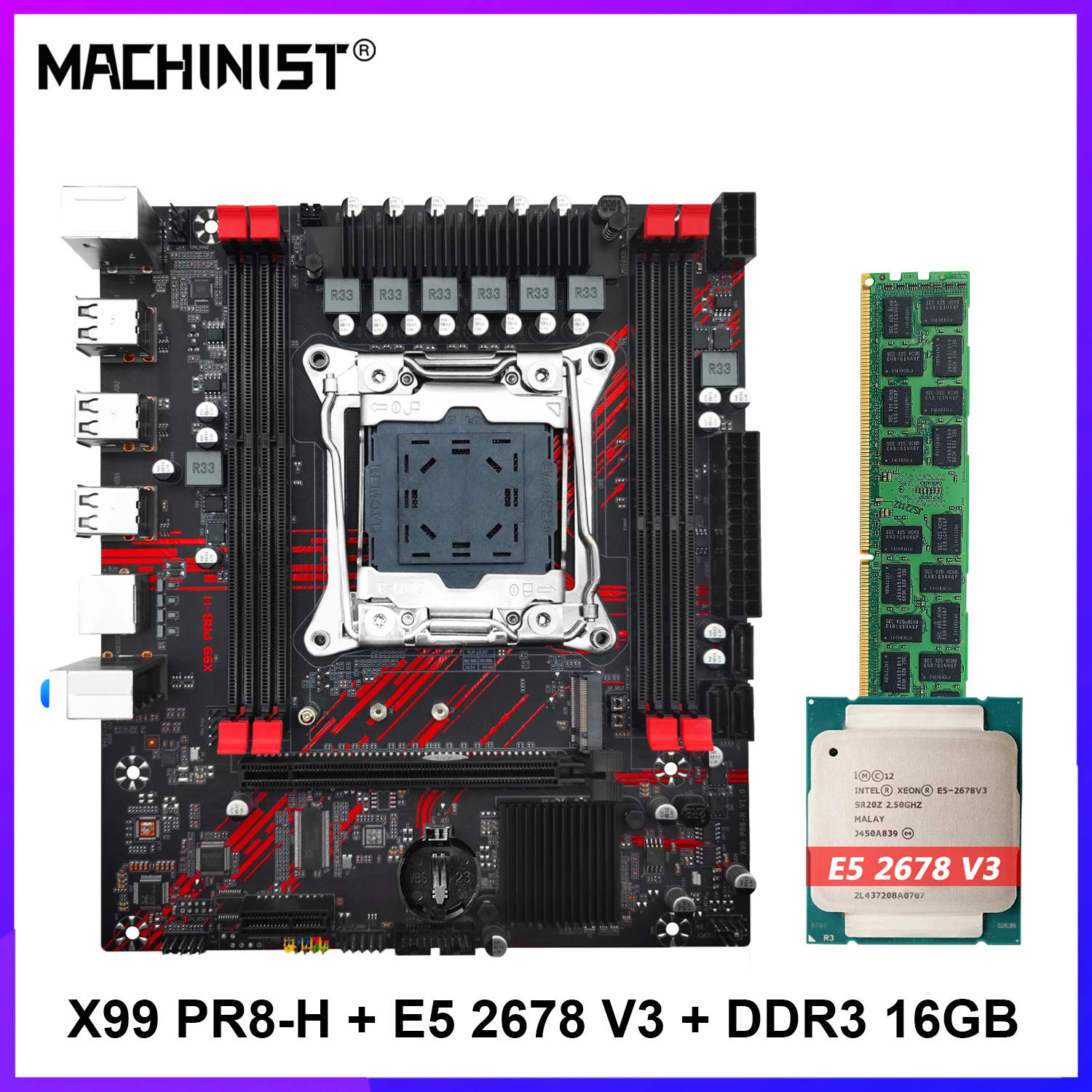 MACHINIST X99 PR8-H Motherboard Set LGA 2011-3 Kit Xeon E5 2678 V3 CPU Processor 2pcs*8GB=16GB DDR3 ECC Memory RAM M.2 NVME/SATA
MACHINIST X99 PR8-H Motherboard Set LGA 2011-3 Kit Xeon E5 2678 V3 CPU Processor 2pcs*8GB=16GB DDR3 ECC Memory RAM M.2 NVME/SATA