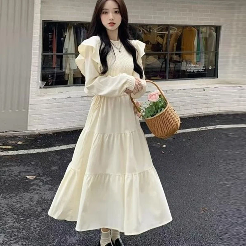 Gentle Style O-Neck Ruffled Dresses Patchwork Lace-up Waist A-line Dresses 2023 Autumn Women's Loose Casual Cake Long Dresses
Gentle Style O-Neck Ruffled Dresses Patchwork Lace-up Waist A-line Dresses 2023 Autumn Women's Loose Casual Cake Long Dresses