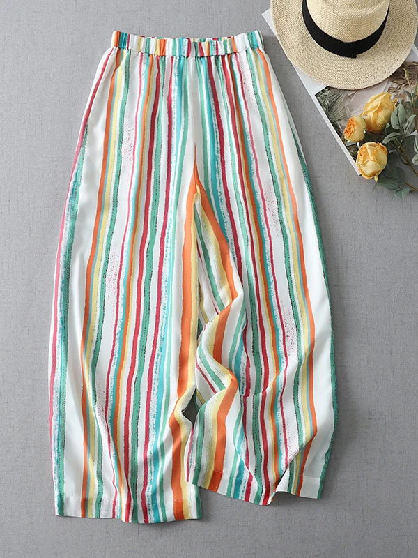 Loose Women's Casual Pants Artistic Fashion Rainbow Stripes High Waist Wide Leg Pants Comfortable Loose Fit Summer Trousers
Loose Women's Casual Pants Artistic Fashion Rainbow Stripes High Waist Wide Leg Pants Comfortable Loose Fit Summer Trousers