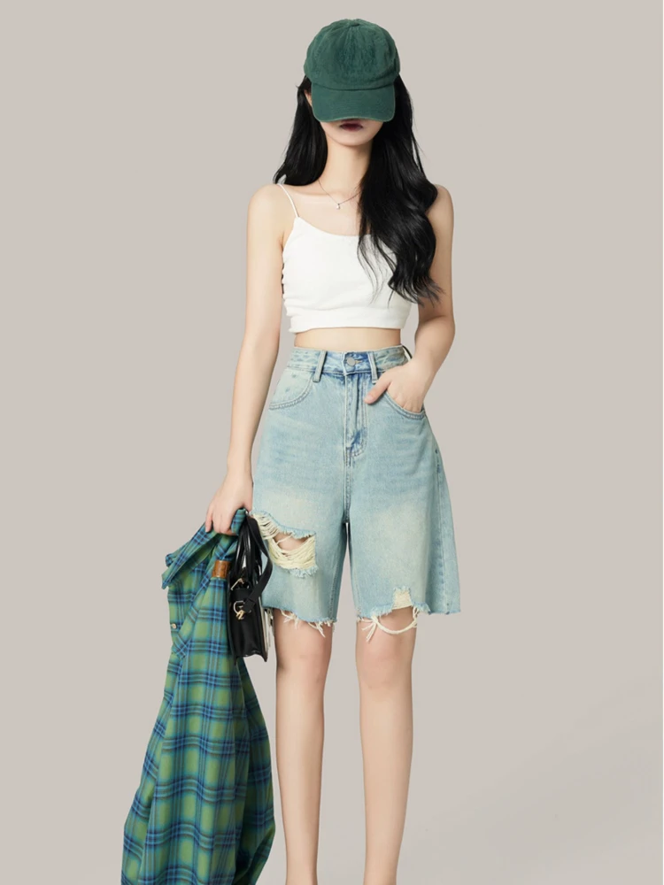 Cropped Denim Shorts Women's Gradient Blue Fashion Loose Spring Summer New High Waist Casual All-Match Wide Leg Mid-Length Thin
Cropped Denim Shorts Women's Gradient Blue Fashion Loose Spring Summer New High Waist Casual All-Match Wide Leg Mid-Length Thin