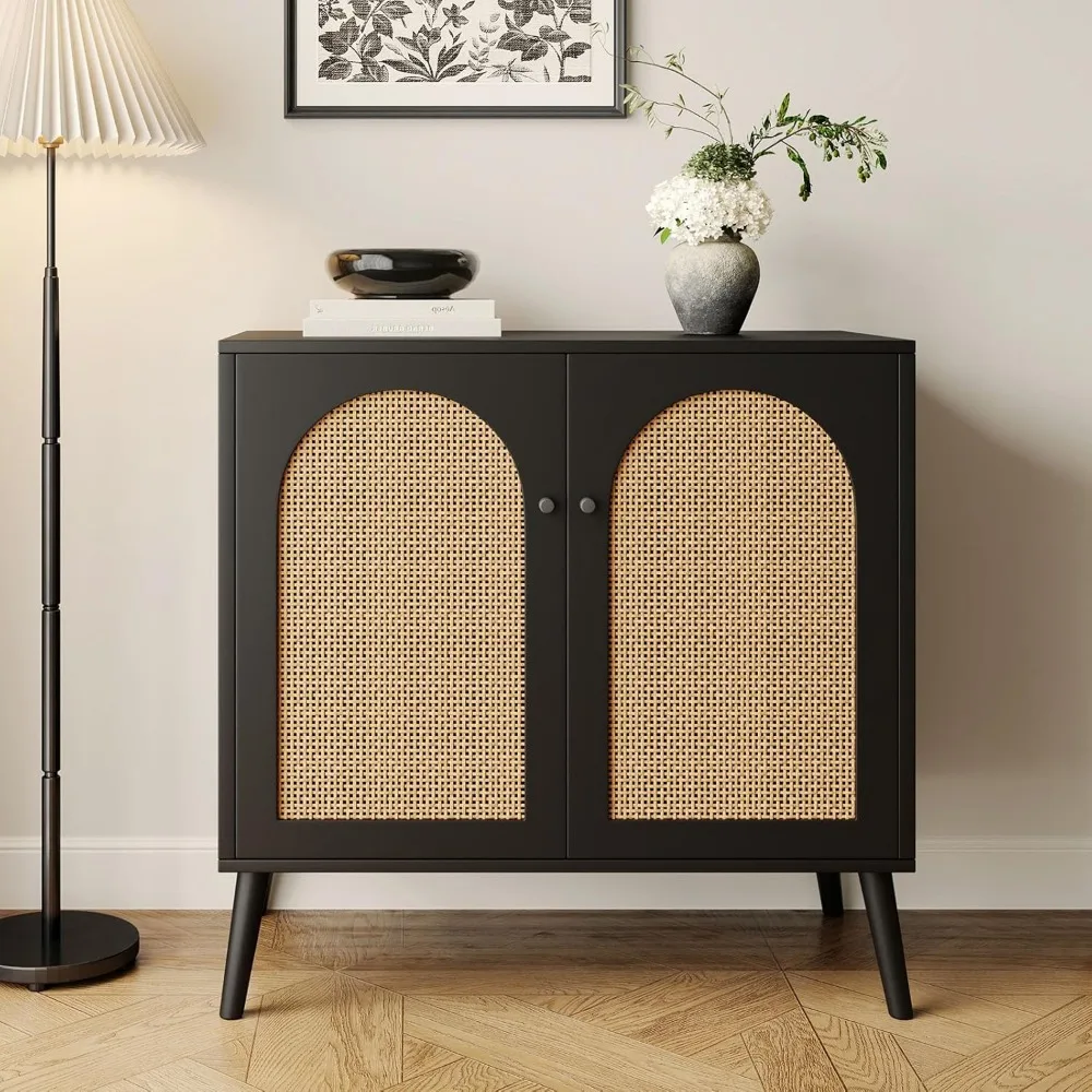 Storage Cabinet with Rattan Doors, 2 Door Black Buffet Cabinet with Adjustable Shelf, Elegant Sideboard Cabinet Buffet Table for
Storage Cabinet with Rattan Doors, 2 Door Black Buffet Cabinet with Adjustable Shelf, Elegant Sideboard Cabinet Buffet Table for