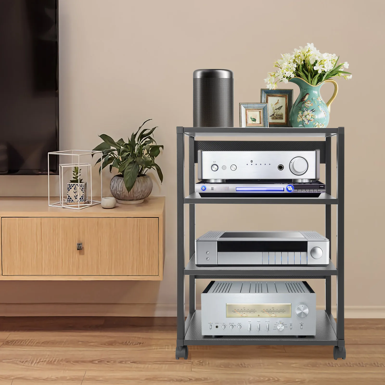 19.7" 4-Tier AV Media Stand Audio-Video Media Rack with 4 Universal Wheels 50kg Load-Bearing Capacity for Multimedia Rooms
19.7" 4-Tier AV Media Stand Audio-Video Media Rack with 4 Universal Wheels 50kg Load-Bearing Capacity for Multimedia Rooms