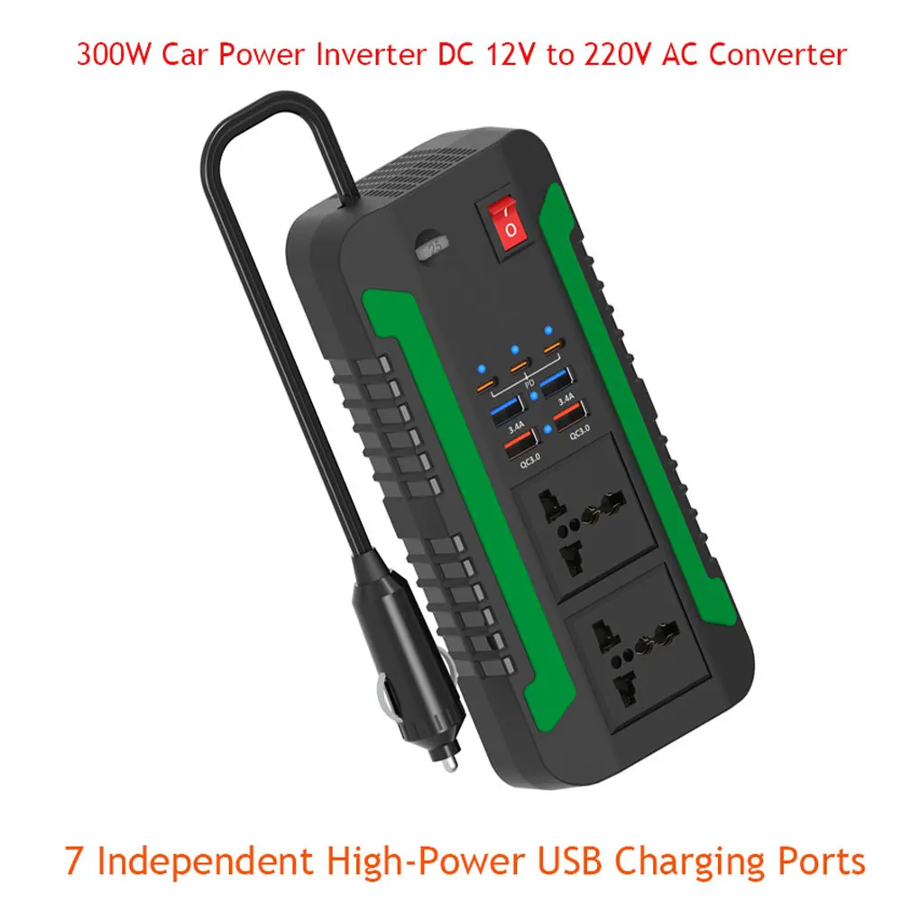 Car Inverter 300W Inverter Converter Power with 7Port Type-C USB QC3.0 Fast Charging DC12V/24V To AC220V
Car Inverter 300W Inverter Converter Power with 7Port Type-C USB QC3.0 Fast Charging DC12V/24V To AC220V