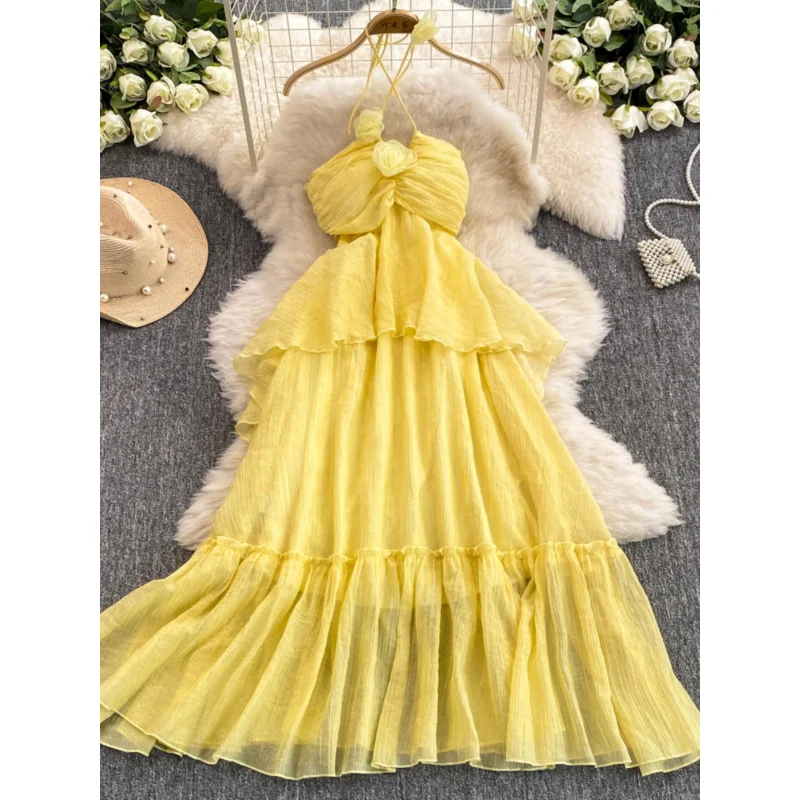 Atmospheric Vacation Dress for Women, Pure Desire Floral Halter Strap High Waist Slimming Ruffle French Style Super Fairy Long D
Atmospheric Vacation Dress for Women, Pure Desire Floral Halter Strap High Waist Slimming Ruffle French Style Super Fairy Long D