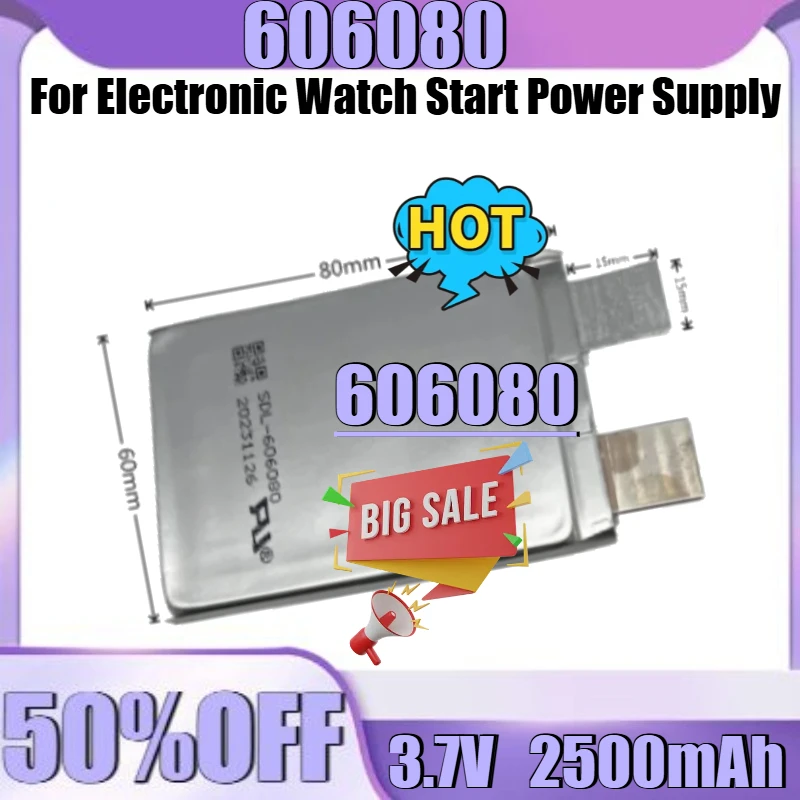 3.7V 2500mAh For Electronic Watch Start Power Supply New 606080 2500mAh 3.7V 6mm*60mm*80mm High Quality Battery
3.7V 2500mAh For Electronic Watch Start Power Supply New 606080 2500mAh 3.7V 6mm*60mm*80mm High Quality Battery