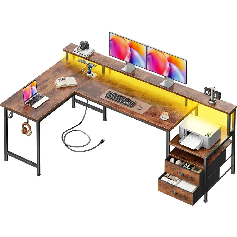 66 L Shaped Desk with Power Outlets and USBC Port, Reversible Office Desk with drawers and Storage Shelves, Computer desks
66 L Shaped Desk with Power Outlets and USBC Port, Reversible Office Desk with drawers and Storage Shelves, Computer desks