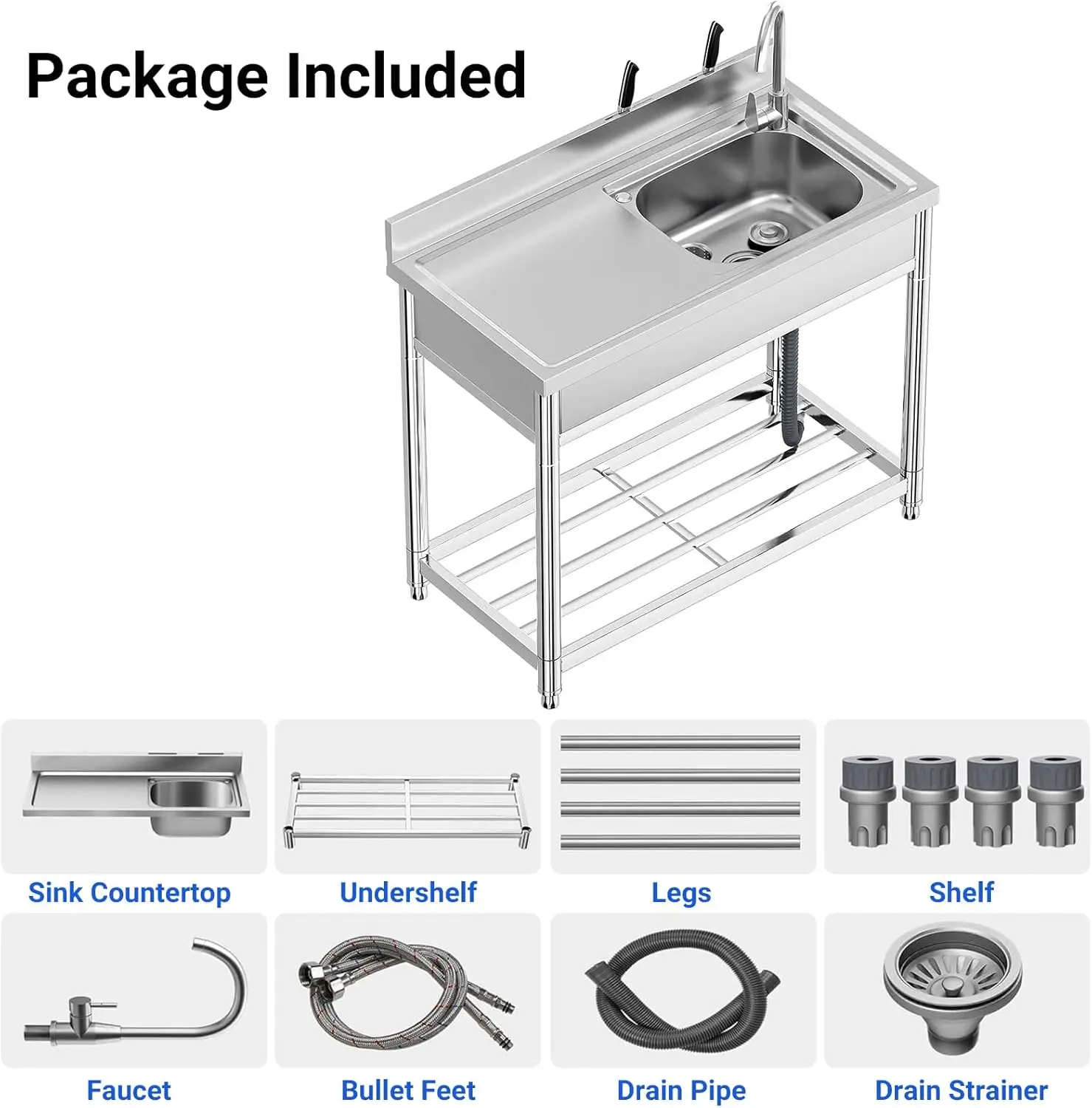 Heavy-Duty Freestanding Utility Sink & Workbench – 40x20 Inch 304 Stainless Steel, Integrated Faucet & Shelf
Heavy-Duty Freestanding Utility Sink & Workbench – 40x20 Inch 304 Stainless Steel, Integrated Faucet & Shelf