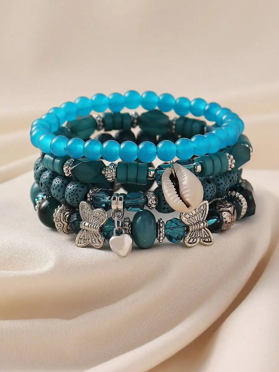 4pcs Bohemian Glass Beaded Bracelet Set With Butterfly Heart Charm For Women
4pcs Bohemian Glass Beaded Bracelet Set With Butterfly Heart Charm For Women