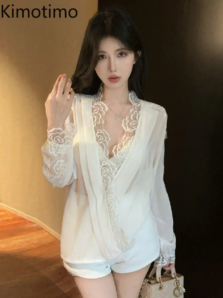 Kimotimo Flower Lace Patchwork V Neck Blouse Women Fashion Transparent Long Sleeve Shirts Spring Elegant Solid Loose Lady Tops
Kimotimo Flower Lace Patchwork V Neck Blouse Women Fashion Transparent Long Sleeve Shirts Spring Elegant Solid Loose Lady Tops