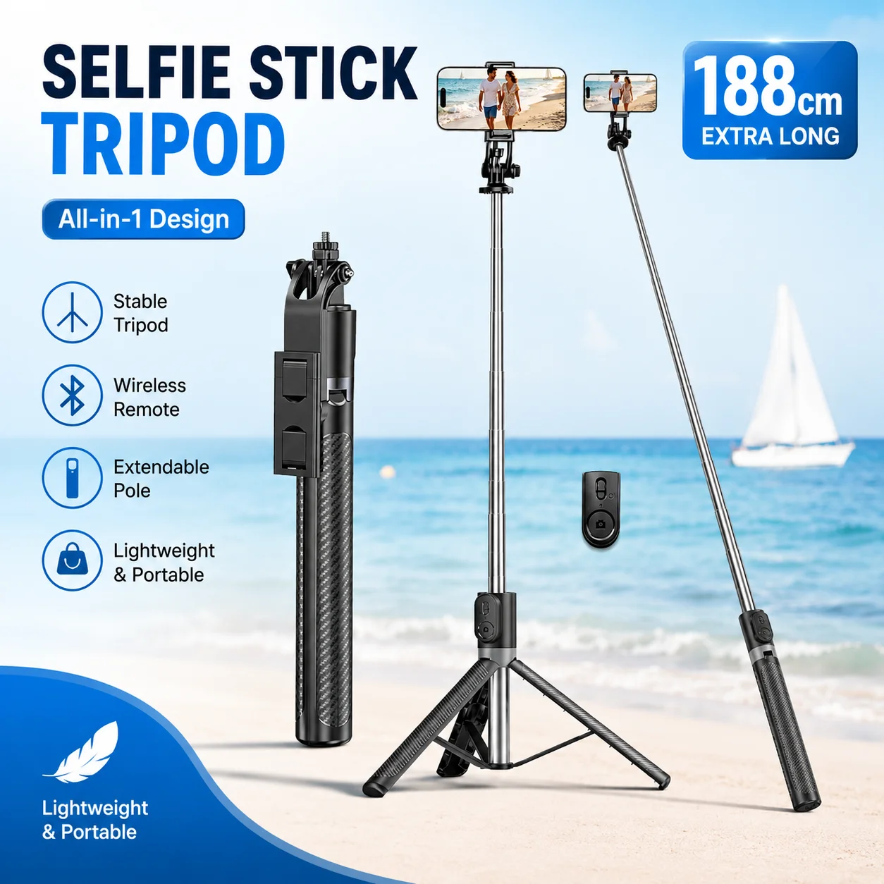 1.88m Phone Tripod Selfie Stick, Wireless Remote & 360° Rotation, Portable Extendable Stand for Mobile Phone Vlog Recording
1.88m Phone Tripod Selfie Stick, Wireless Remote & 360° Rotation, Portable Extendable Stand for Mobile Phone Vlog Recording