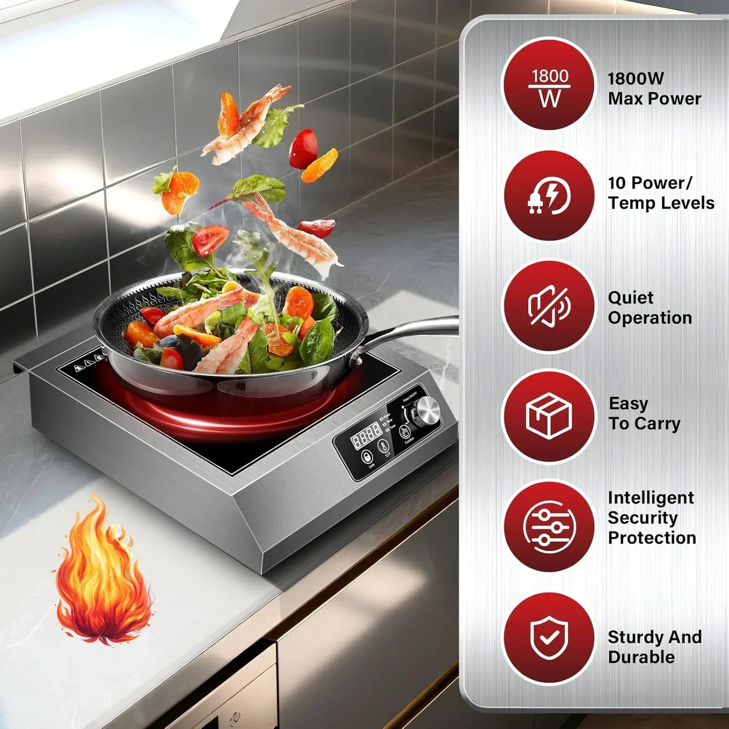 Commercial Induction Cooktop,1800W Induction Burner with sensor touch, knob and LCD screen,ETL-Certified Single Electric Burner
Commercial Induction Cooktop,1800W Induction Burner with sensor touch, knob and LCD screen,ETL-Certified Single Electric Burner